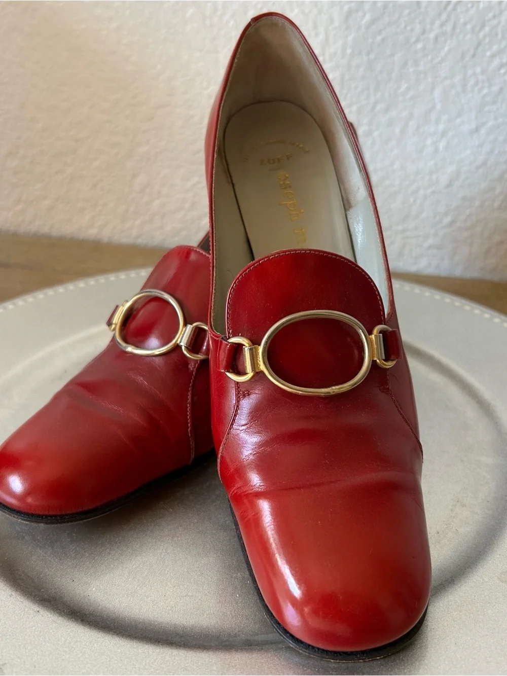 Amalfi Red Leather Mid-Heel Loafers with Gold-Tone Bit